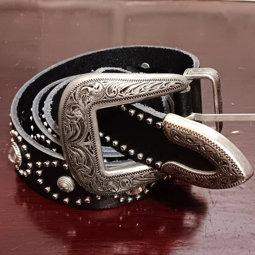 Studded Bejeweled Western Uraban Outfitters Leather strap belt unisex 33.5" - Picture 1 of 10